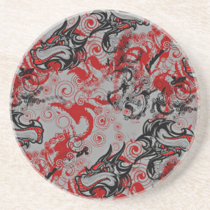 Dragons Grungy Abstract Art Coaster
