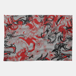 Dragons Grungy Abstract Art Tea Towel