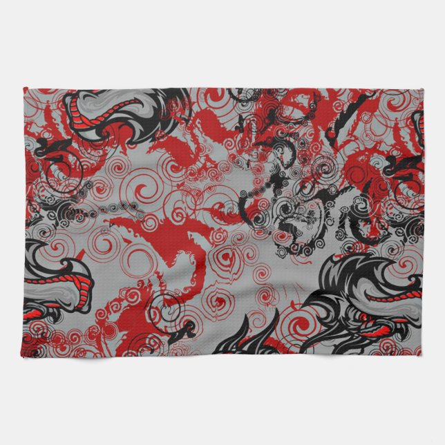 Dragons Grungy Abstract Art Tea Towel (Horizontal)