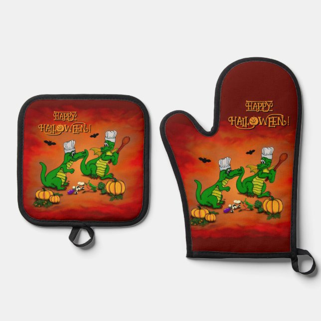 Dragons - Happy Halloween ! Today I will cook Oven Mitt & Pot Holder Set (Front)