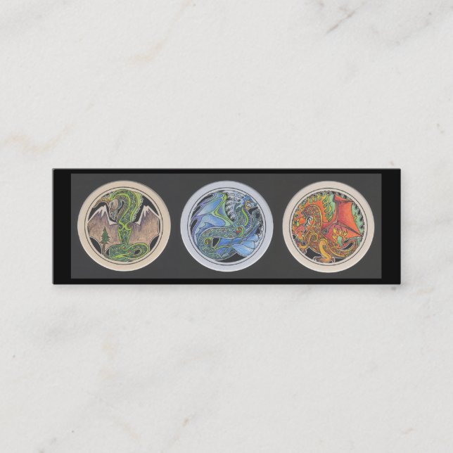 "Dragons in a Row" Bookmark Mini Business Card (Front)
