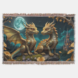 Dragon's in the moonlight throw blanket