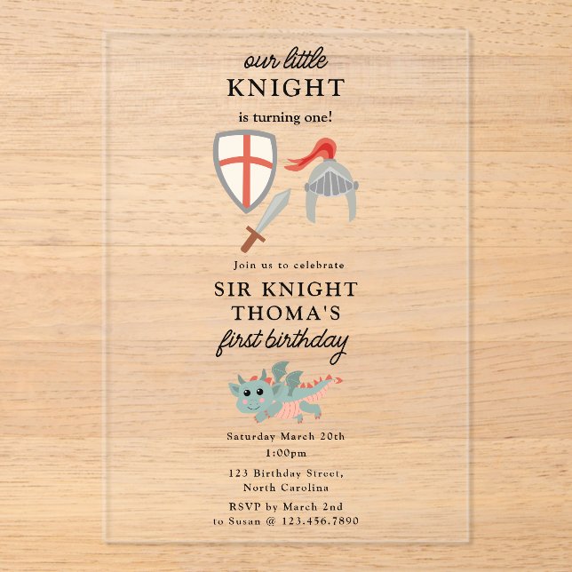 Dragons Knights Fairytale Mediaeval Castle Birthda Acrylic Invitations (Front)