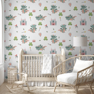 Dragons Knights Fairytale Mediaeval Castle Nursery Wallpaper