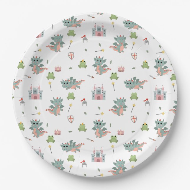 Dragons Knights Fairytale Mediaeval Castle Paper Plate (Front)
