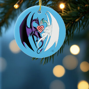 Dragons Love Heart Blue Ceramic Ornament