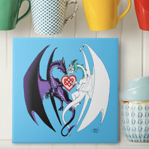 Dragons Love Heart Blue Ceramic Tile