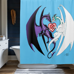 Dragons Love Heart Blue Shower Curtain