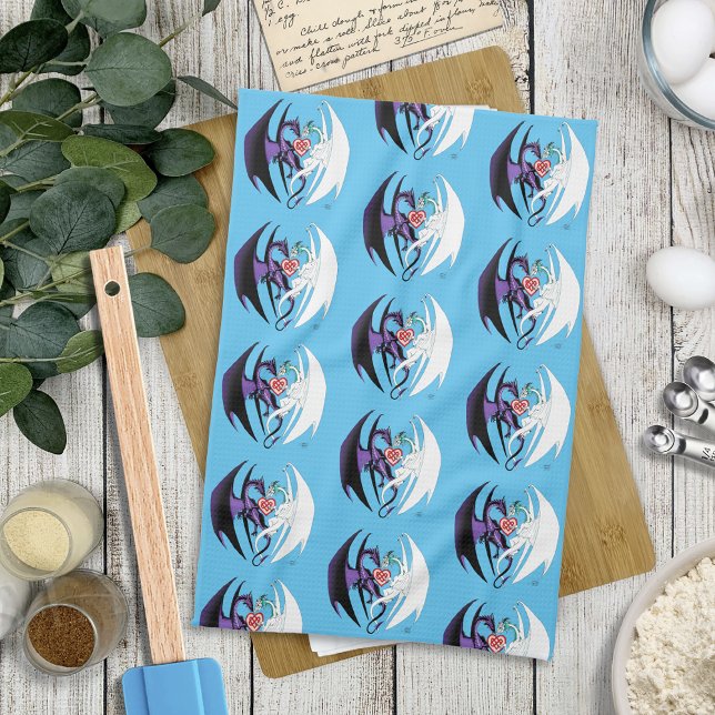 Dragons Love Heart Blue Tea Towel (Creator Uploaded)