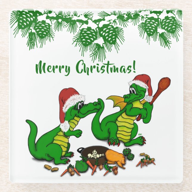 Dragons - Merry Christmas ! - today I will cook Glass Coaster (Front)