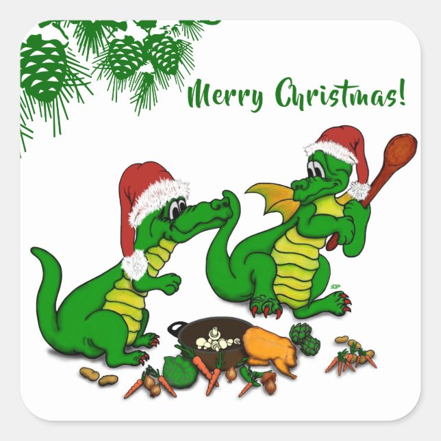Dragons - Merry Christmas ! - today I will cook Square Sticker (Front)