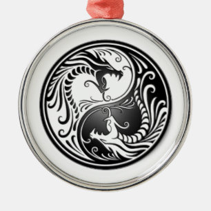 dragons of yin yang metal tree decoration