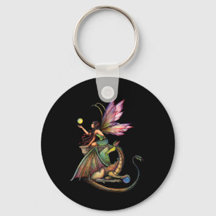Dragon's Orbs Fairy and Dragon by Molly Harrison Key Ring
