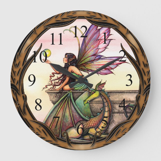 Dragon's Orbs Fairy and Dragon Wall Clock (Front)