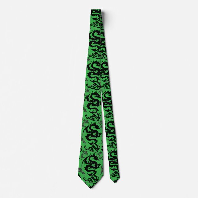 Dragons outline pattern 05.b.DOLP01.Green BG Tie (Front)