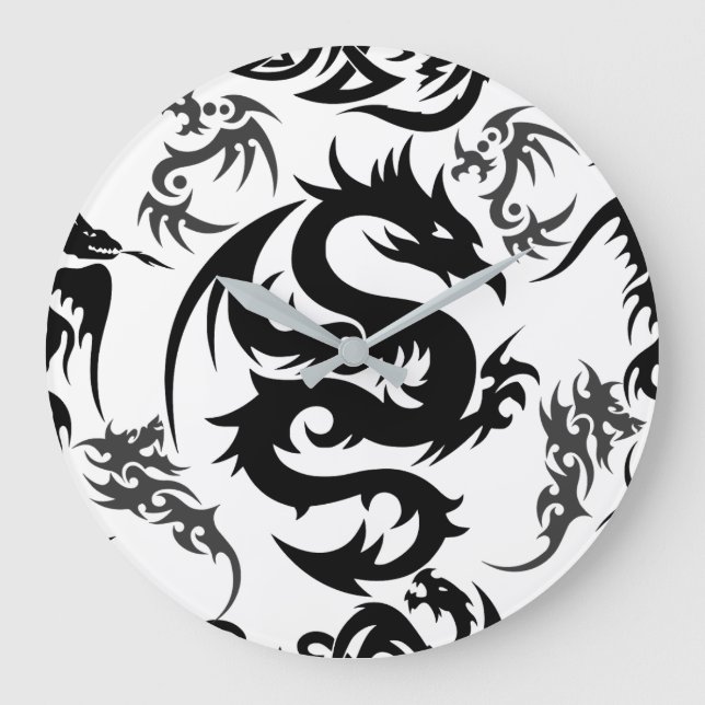 Dragons outline pattern 05.b.DOLP01 Large Clock (Front)