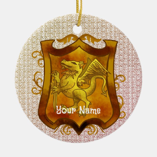 Dragons Shield  Family Crest Surname  Ceramic Ornament (Front)