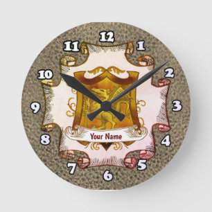 Dragons Shield Family Crest Surname Round Clock