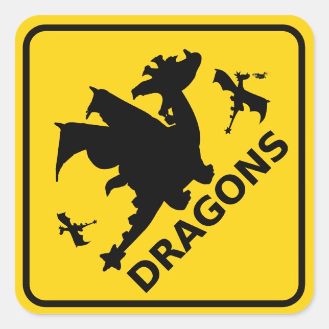 Dragons Warning Sign Square Sticker (Front)