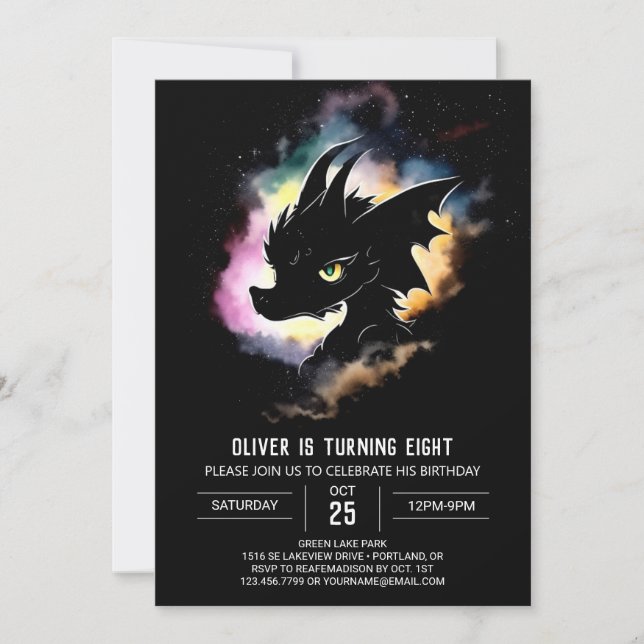 Dragon's Watercolor Dreamy Birthday Invitation (Front)
