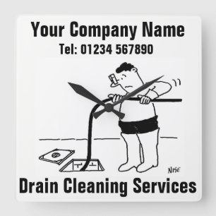 Drain Cleaning Services Cartoon Clock