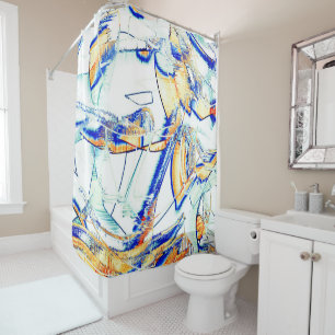 Drained ink no, image with orange, blue cyan spots shower curtain