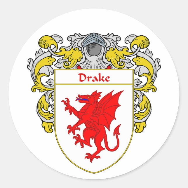 Drake Coat of Arms (Mantled) Classic Round Sticker (Front)