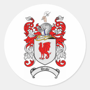 DRAKE FAMILY CREST -  DRAKE COAT OF ARMS CLASSIC ROUND STICKER