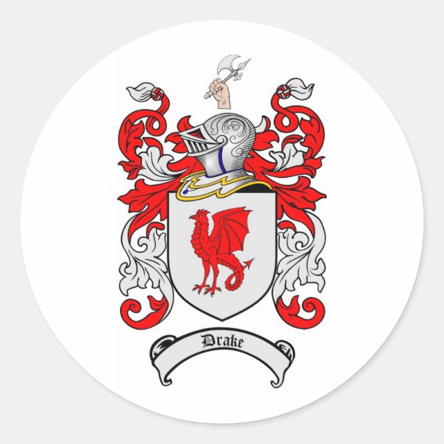 DRAKE FAMILY CREST -  DRAKE COAT OF ARMS CLASSIC ROUND STICKER (Front)