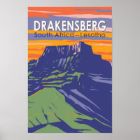 Drakensberg South Africa Lesotho Travel Art Retro