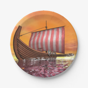 Drakkar or viking ship - 3D render Paper Plate