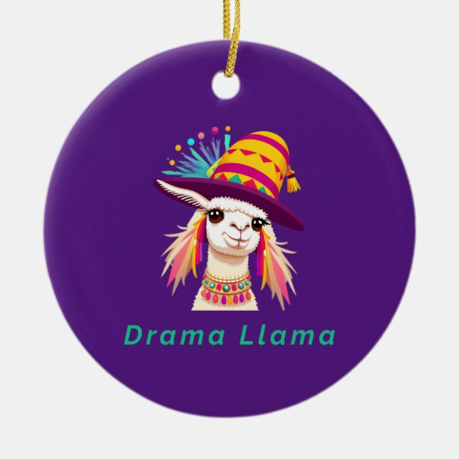 Drama Llama Funny Animal Ceramic Ornament (Front)