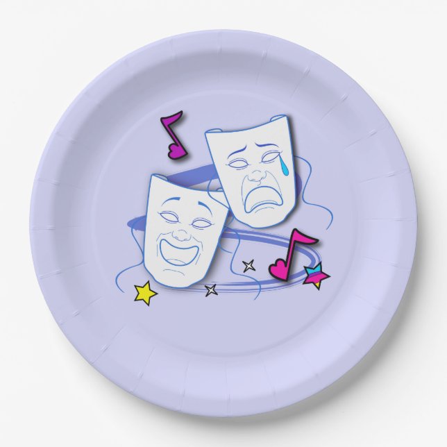 Drama Masks: Comedy and Tragedy Paper Plate (Front)