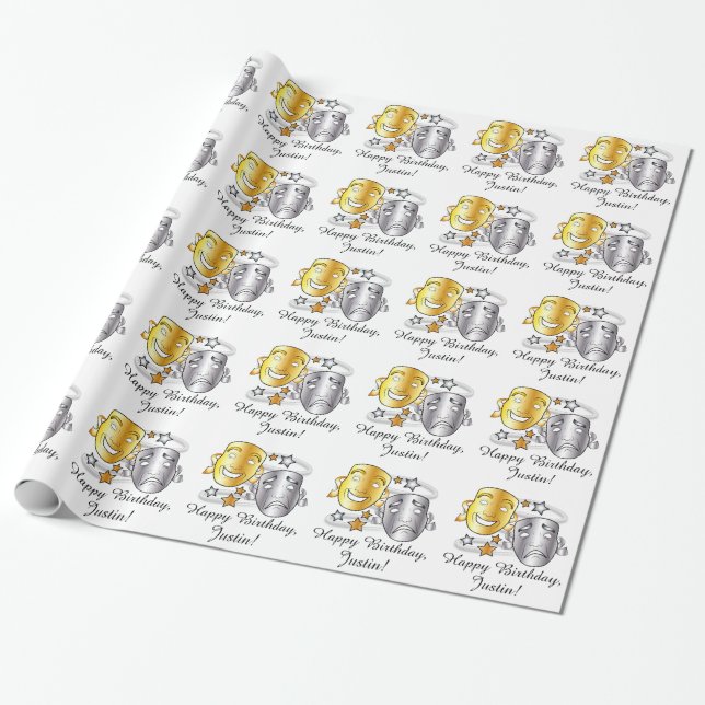 Drama Masks Comedy and Tragedy Wrapping Paper (Unrolled)