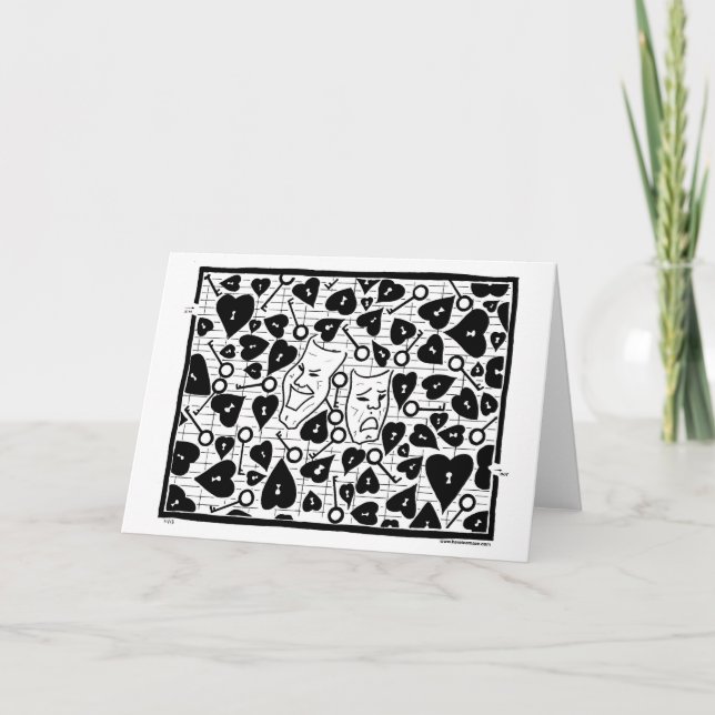Drama masks, hearts, keys, a maze.  Greeting Card. Card (Front)
