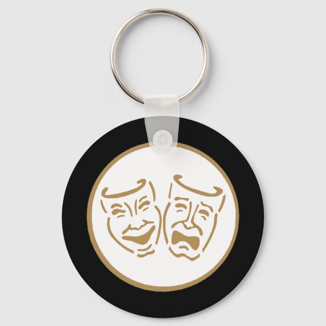 Drama Masks (White & Gold) Key Ring (Front)
