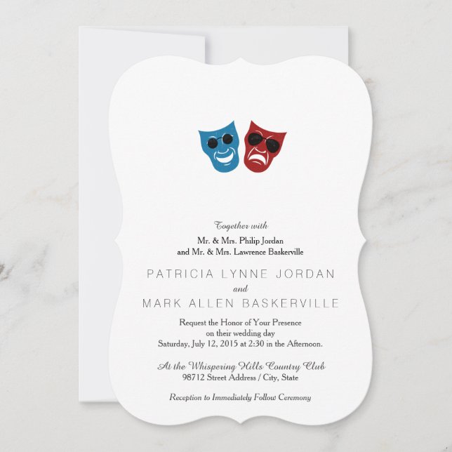 Drama Masks with Sunglasses Invitation (Front)
