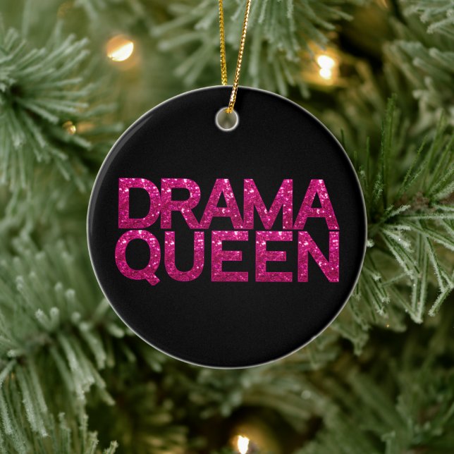 Drama Queen Hot Pink Glitter Personalised Ceramic Ornament (Tree)