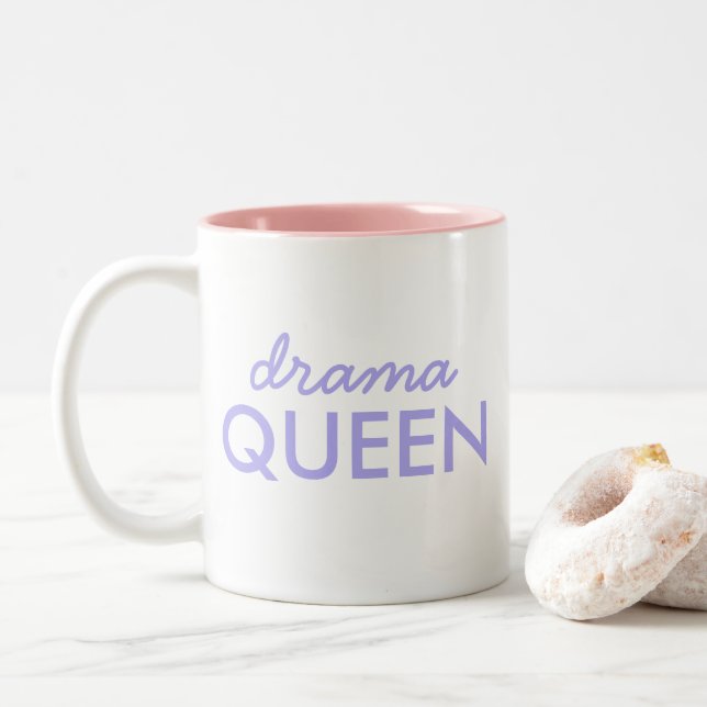 Drama Queen | Trendy Modern Purple Girly Quote Art Two-Tone Coffee Mug (With Donut)