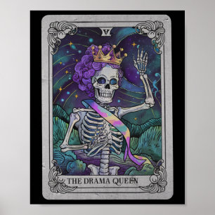 Drama Skeleton Queen Tarot Card Gothic Witchy Hall Poster