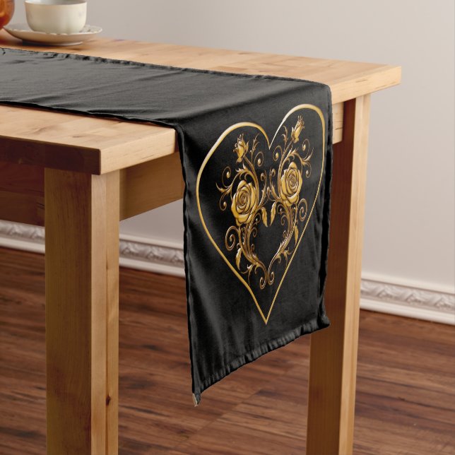 Dramatic and Elegant Gold Rose Short Table Runner (In Situ)