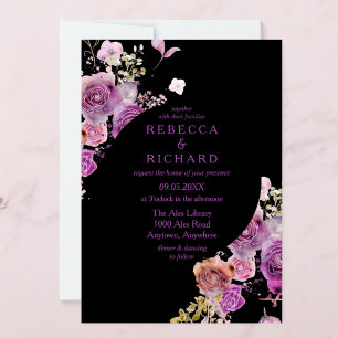 Dramatic and Purple Floral Wedding Invitation