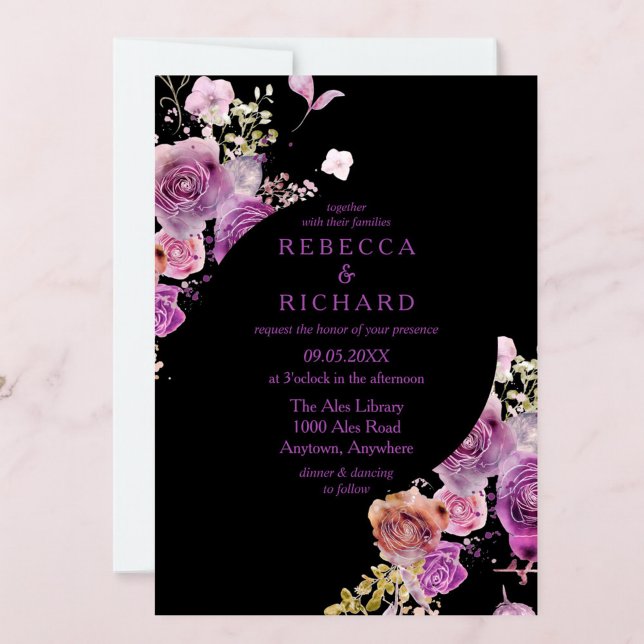 Dramatic and Purple Floral Wedding Invitation (Creator Uploaded)