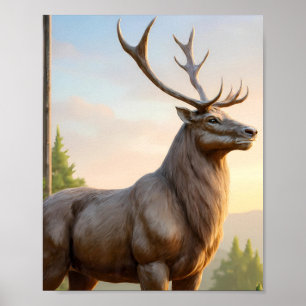 Dramatic Animal Art: Robust Reindeer Portrait Poster