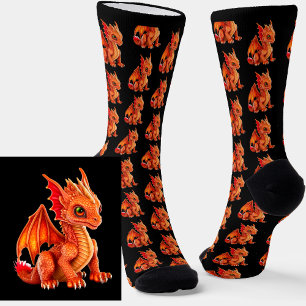 Dramatic Baby Red Fantasy Dragon on Black Socks