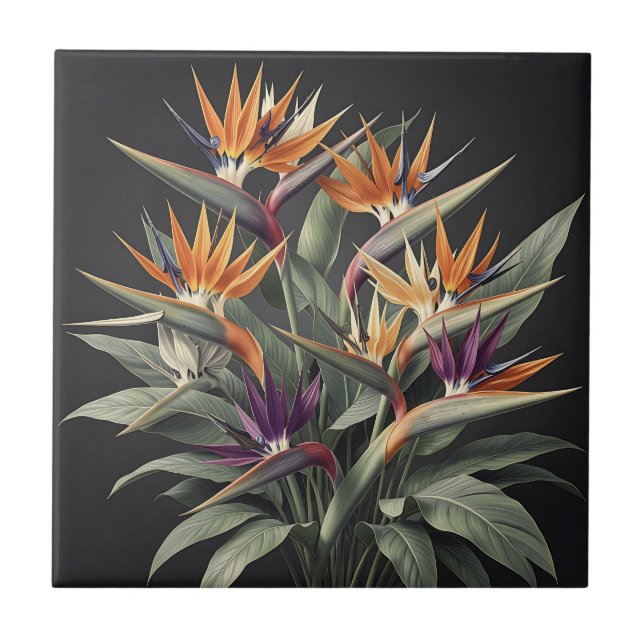 Dramatic Bird of Paradise Tropical Bouquet Ceramic Tile (Front)