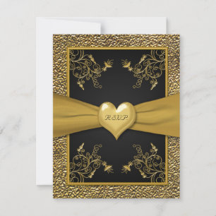 Dramatic Black and Gold Heart RSVP Card