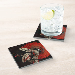 Dramatic Black and Red Kabuki Theatre   Glass Coaster