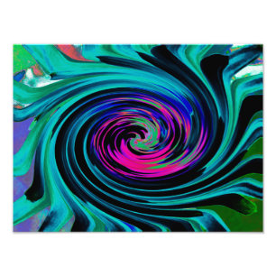 Dramatic Black and Turquoise Abstract Retro Twirl Photo Print