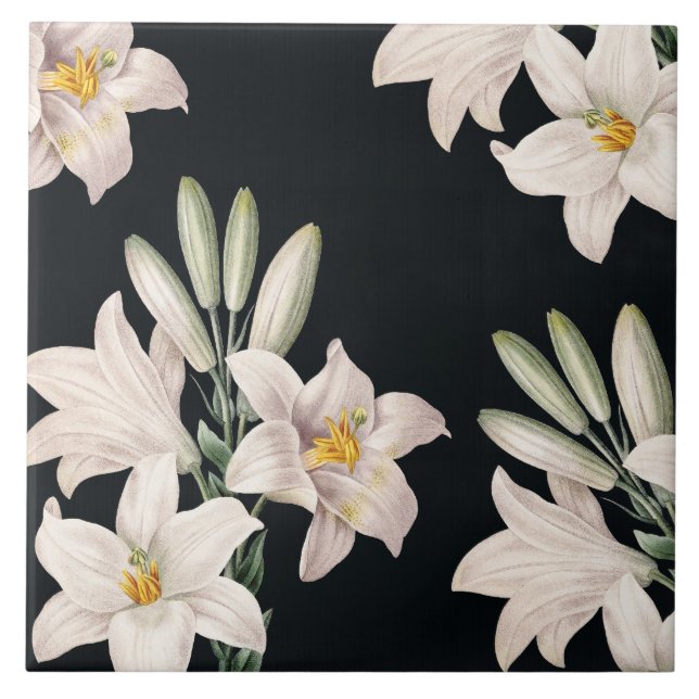 Dramatic Black and White Lilies Tile (Front)